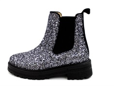 Angulus lavender black glitter ankle boot with elastic